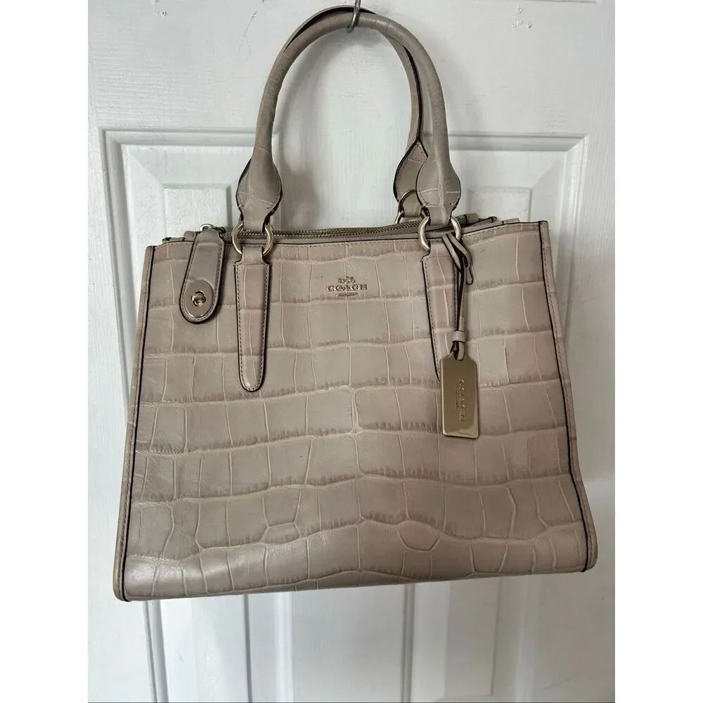 Coach Embossed Crocodile Crosby Bag leather bag no strap gray tan color